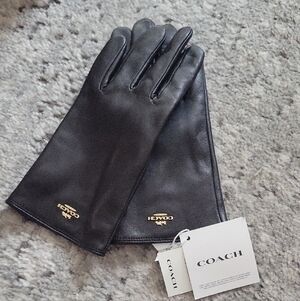 Coach Black Leather Gloves with Gold Accents